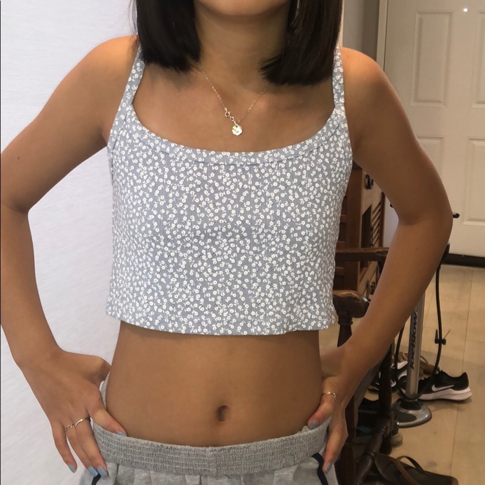 brandy melville light blue floral crop top